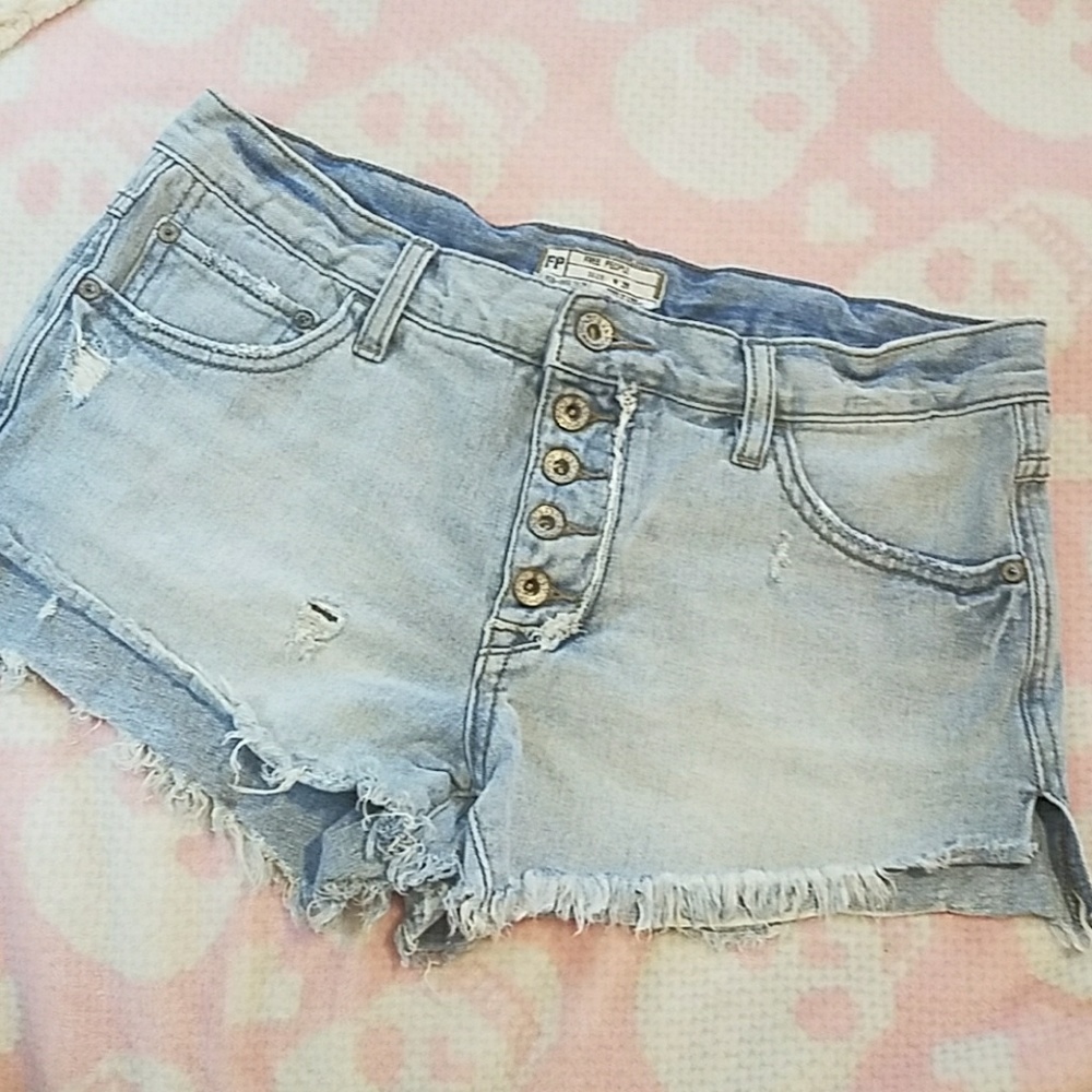 FP Light denim distressed shorts